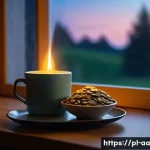 Home 19 수면 개선을 위한 식품 트렌드 - **Prompt:** A serene and cozy evening scene in a modern Polish kitchen or dining area. A person, app...